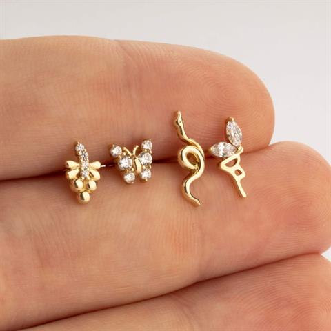 Dianora Piercing-14 Ayar Altın Taşlı Kelebek Tragus Piercing-Tragus Piercing-10-Milagron.com
