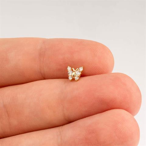 Dianora Piercing-14 Ayar Altın Taşlı Kelebek Tragus Piercing-Tragus Piercing-5-Milagron.com