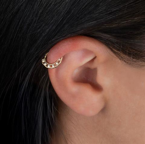 14 Ayar Altın Taşlı Köşeli Minimal Halka Piercing