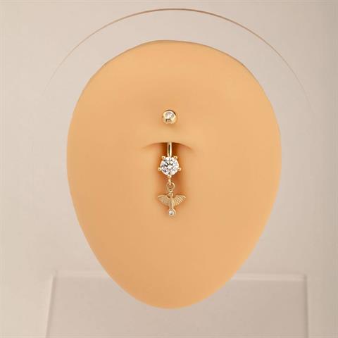 14 Ayar Altın Taşlı Kuş Sallantılı Göbek Piercing - 1