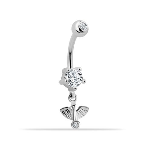 14 Ayar Altın Taşlı Kuş Sallantılı Göbek Piercing - 3