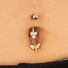 14 Ayar Altın Taşlı Kuş Sallantılı Göbek Piercing - 5