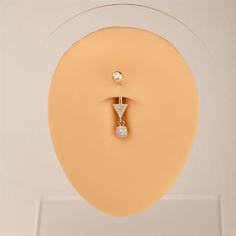 14 Ayar Altın Taşlı Sallantılı Göbek Piercing - 2