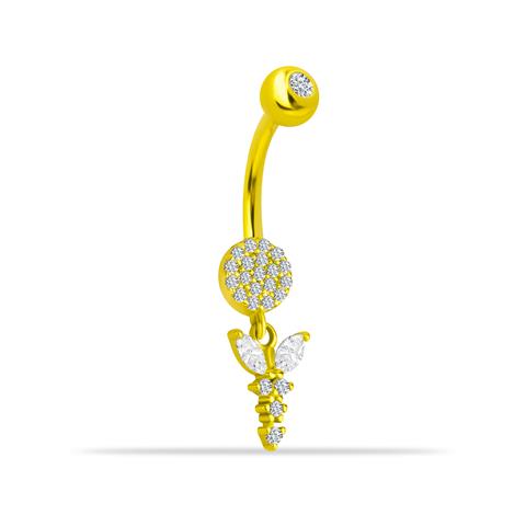 14 Ayar Altın Taşlı Sallantılı Göbek Piercing - 2
