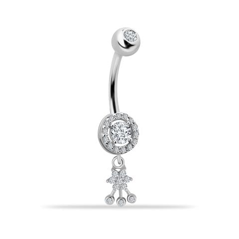 14 Ayar Altın Taşlı Sallantılı Göbek Piercing