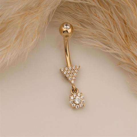 14 Ayar Altın Taşlı Sallantılı Göbek Piercing - 4
