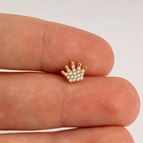 Dianora Piercing-14 Ayar Altın Taşlı Taç Tragus Piercing-Tragus Piercing-7-Milagron.com