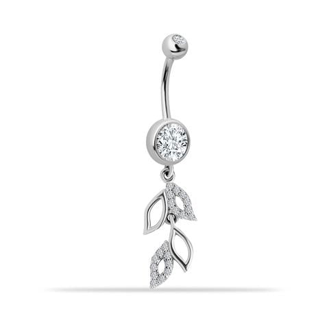 14 Ayar Altın Taşlı Yaprak Sallantılı Göbek Piercing