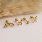 Dianora Piercing-14 Ayar Altın Taşlı Yay Minimal Tragus Piercing-Tragus Piercing-8-Milagron.com