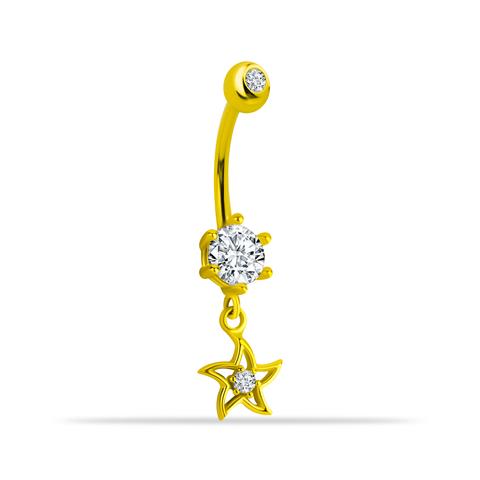 14 Ayar Altın Taşlı Yıldız Sallantılı Göbek Piercing - 1