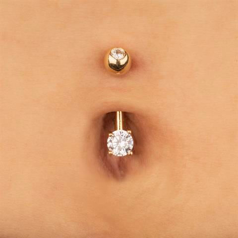 14 Ayar Altın Tek Taşlı Göbek Piercing