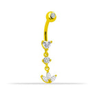14 Ayar Altın Üçlü Sallantılı Taşlı Lotus Göbek Piercing