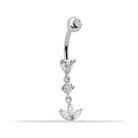 14 Ayar Altın Üçlü Sallantılı Taşlı Lotus Göbek Piercing