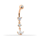 14 Ayar Altın Üçlü Sallantılı Taşlı Lotus Göbek Piercing