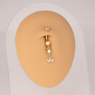 14 Ayar Altın Üçlü Sallantılı Taşlı Lotus Göbek Piercing