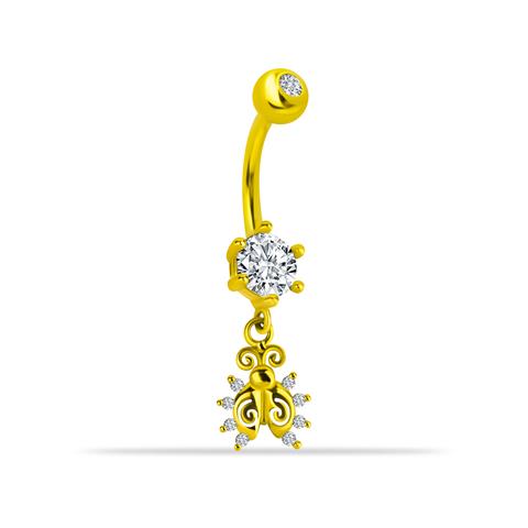 14 Ayar Altın Uğur Böceği Sallantılı Göbek Piercing - 1