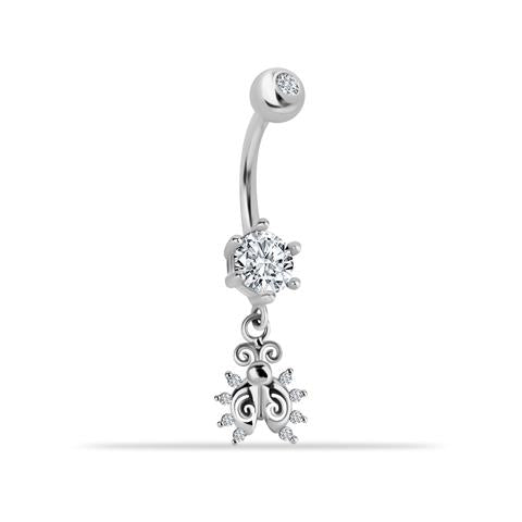 14 Ayar Altın Uğur Böceği Sallantılı Göbek Piercing - 3