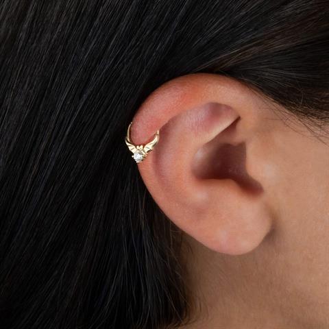 14 Ayar Altın Yarasa Motifli Minimal Halka Piercing