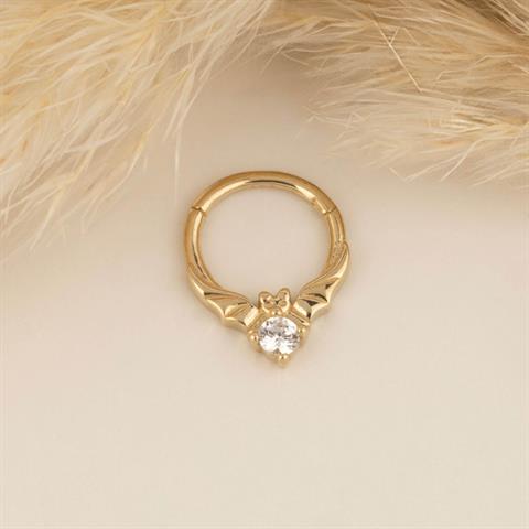 14 Ayar Altın Yarasa Motifli Minimal Halka Piercing