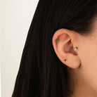 Dianora Piercing-14 Ayar Altın Yeşil Baget Taşlı Minimal Tragus Piercing-Tragus Piercing-4-Milagron.com