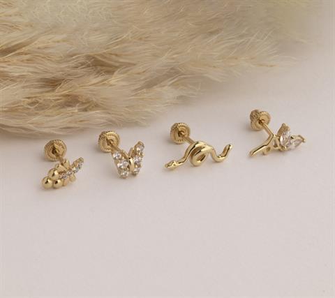 Dianora Piercing-14 Ayar Altın Yılan Motifli Minimal Helix/Kıkırdak Piercing-Helix Piercing-6-Milagron.com