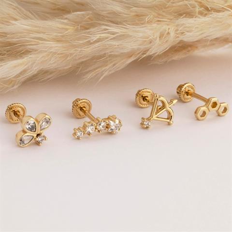 Dianora Piercing-14 Ayar Altın Yıldız Taşlı Helix Kıkırdak Piercing-Helix Piercing-6-Milagron.com