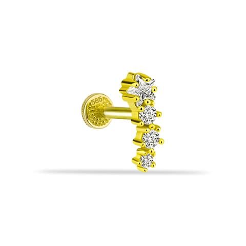 Dianora Piercing-14 Ayar Altın Yıldız Taşlı Tragus Piercing-Tragus Piercing-1-Milagron.com