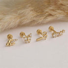 Dianora Piercing-14 Ayar Altın Yıldız Taşlı Tragus Piercing-Tragus Piercing-8-Milagron.com