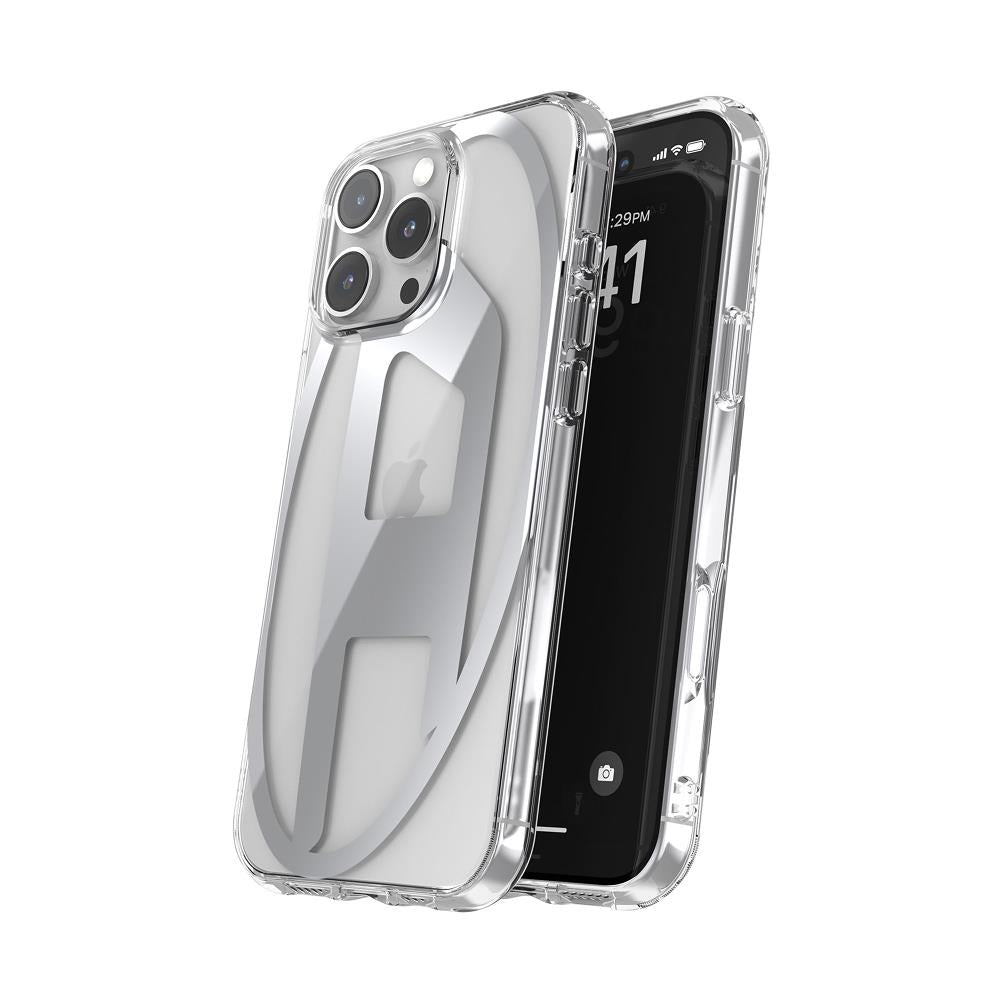 Diesel Iphone 16 Pro Max Uyumlu Oval D Mirror Şeffaf Kılıf - Şeffaf/Gümüş