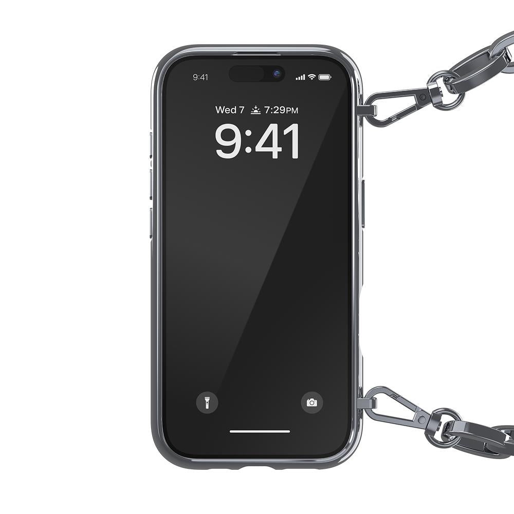 Diesel Iphone 16 Pro Uyumlu Oval D Parlak Zincirli Kılıf - Gümüş