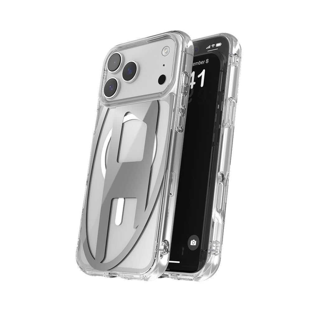 Diesel Iphone 17 Pro Uyumlu Max Magsafe Destekli Oval D Metalik Kılıf - Gümüş