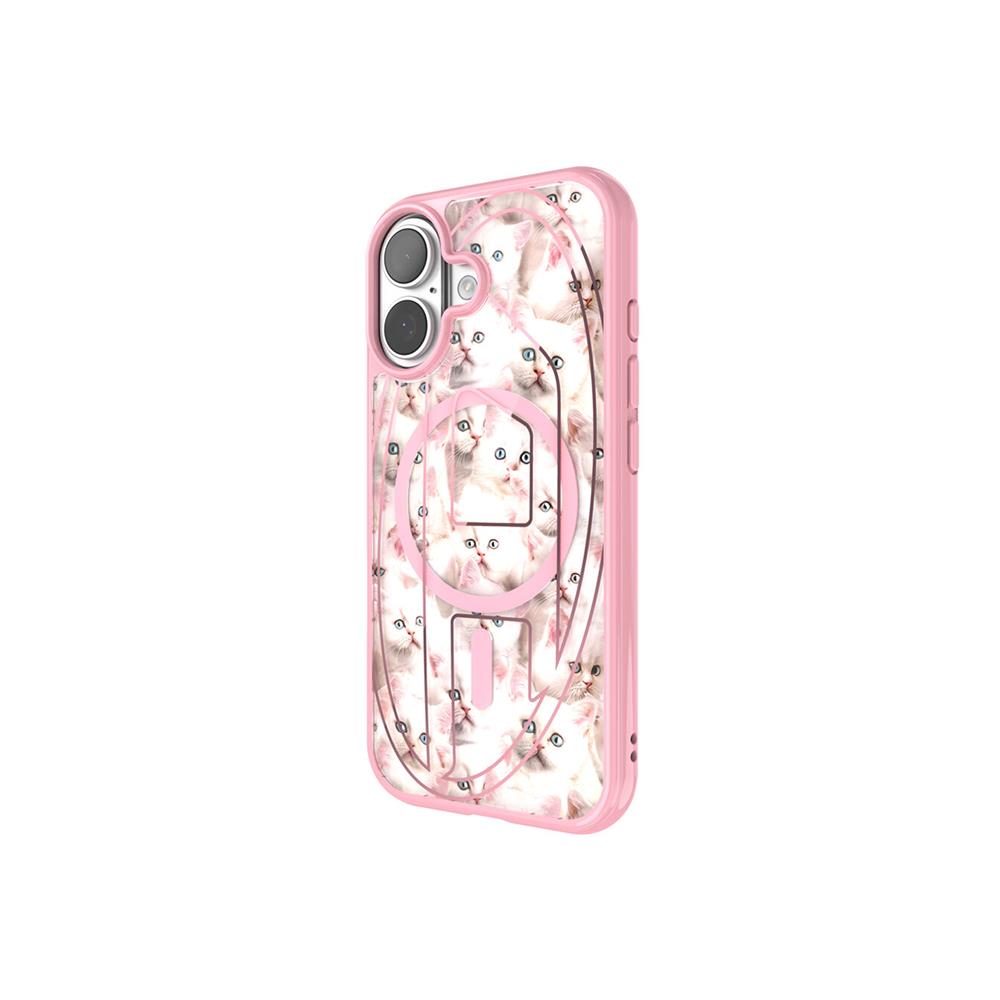 Diesel Iphone 17 Uyumlu Magsafe Destekli Oval D Kedi Desenli Kılıf - Pembe