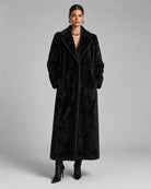 Notched-Collar Faux Fur Maxi Coat
