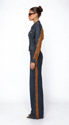 Fringed Denim Jacket & Trousers Set