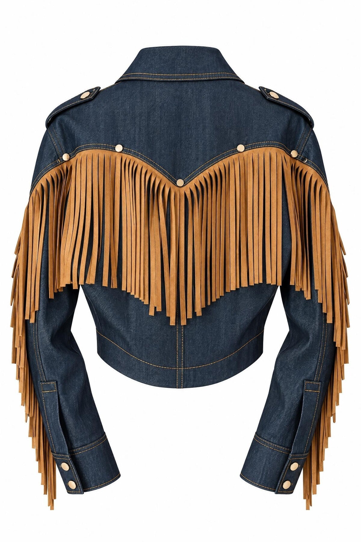Fringed Denim Jacket & Trousers Set