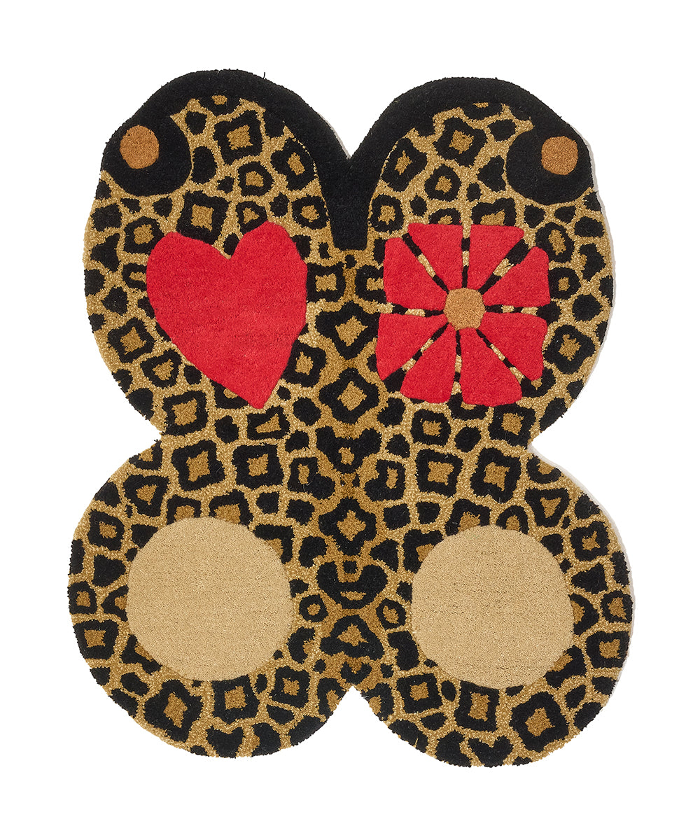 Çılgın Leopar Desenli Kelebek Figürlü Büyük Boy Halı ( 105Cm X 85Cm)