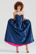 Dollie Bell-Cutest Ribbon Kalp Yaka Straplez Midi Elbise Lacivert-Lover Doll, Platform-3-Milagron.com