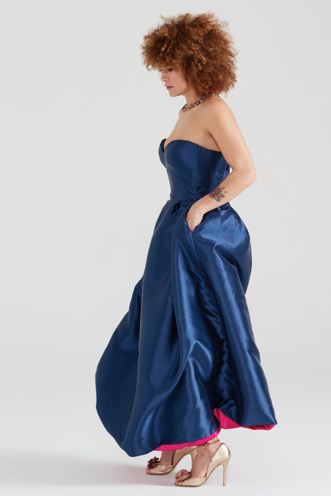 Dollie Bell-Cutest Ribbon Kalp Yaka Straplez Midi Elbise Lacivert-Lover Doll, Platform-2-Milagron.com