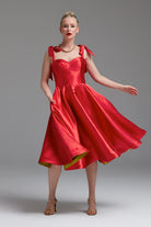 Dollie Bell-Cutest Ribbon Kurdele Detaylı Kalp Yaka Midi Elbise Kırmızı-Lover Doll, Platform-3-Milagron.com