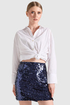 Dollie Bell-Damla Payetli Mini Etek Lacivert-Etek-1-Milagron.com