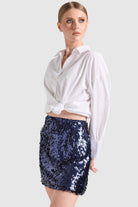 Dollie Bell-Damla Payetli Mini Etek Lacivert-Etek-3-Milagron.com