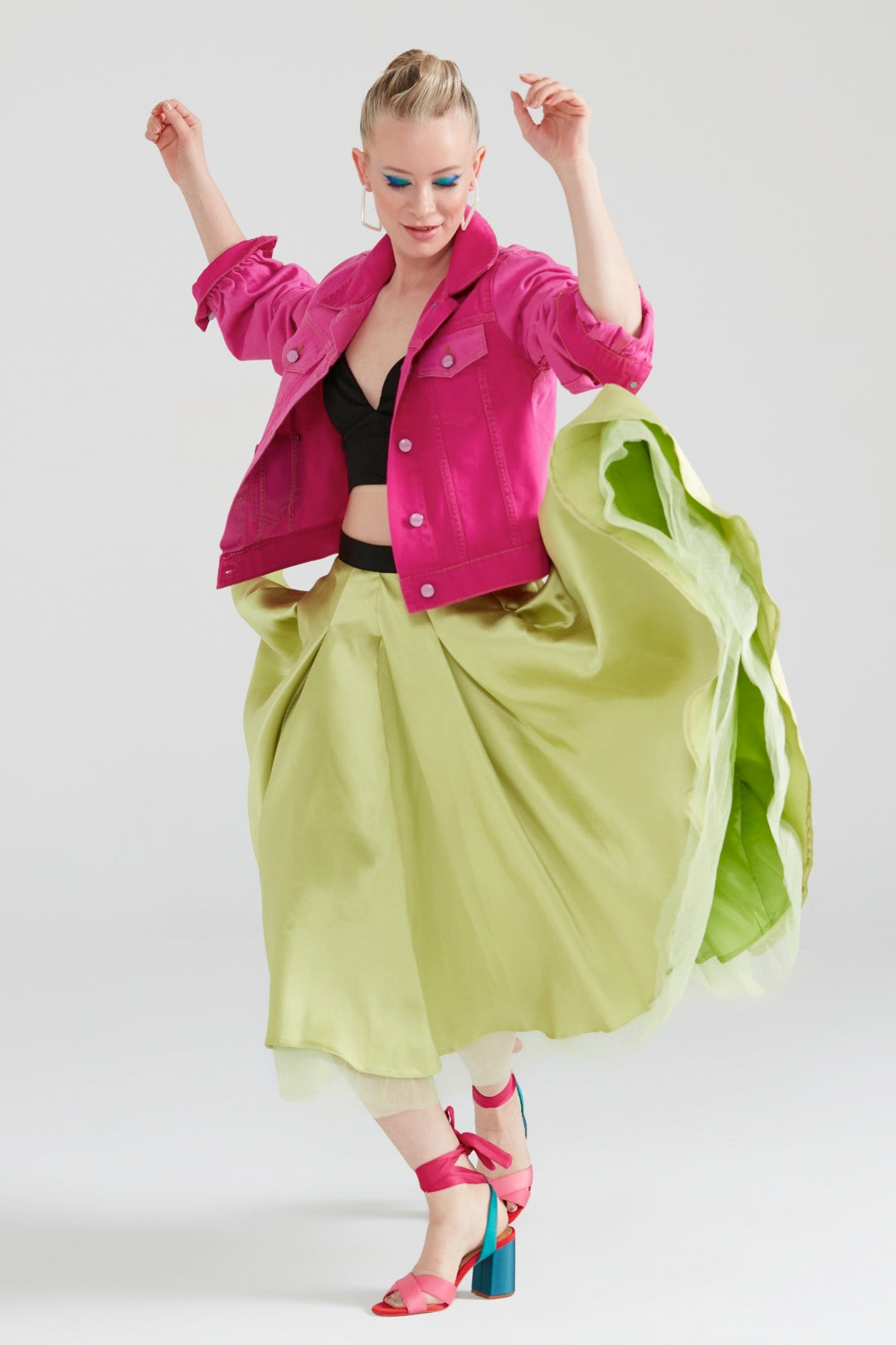 Dollie Bell-Fever Pileli Tül Detaylı Midi Etek Fıstık Yeşili-Lover Doll-9-Milagron.com