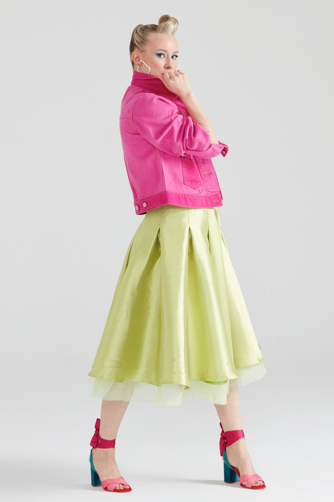 Dollie Bell-Fever Pileli Tül Detaylı Midi Etek Fıstık Yeşili-Lover Doll-7-Milagron.com