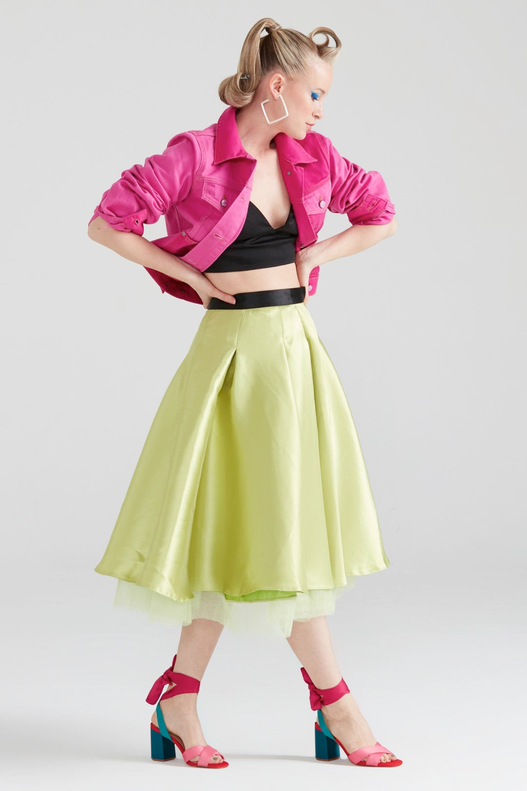 Dollie Bell-Fever Pileli Tül Detaylı Midi Etek Fıstık Yeşili-Lover Doll-8-Milagron.com