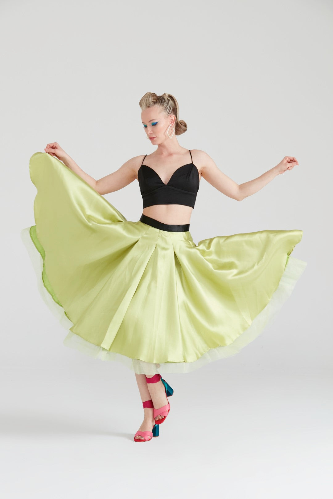 Dollie Bell-Fever Pileli Tül Detaylı Midi Etek Fıstık Yeşili-Lover Doll-3-Milagron.com