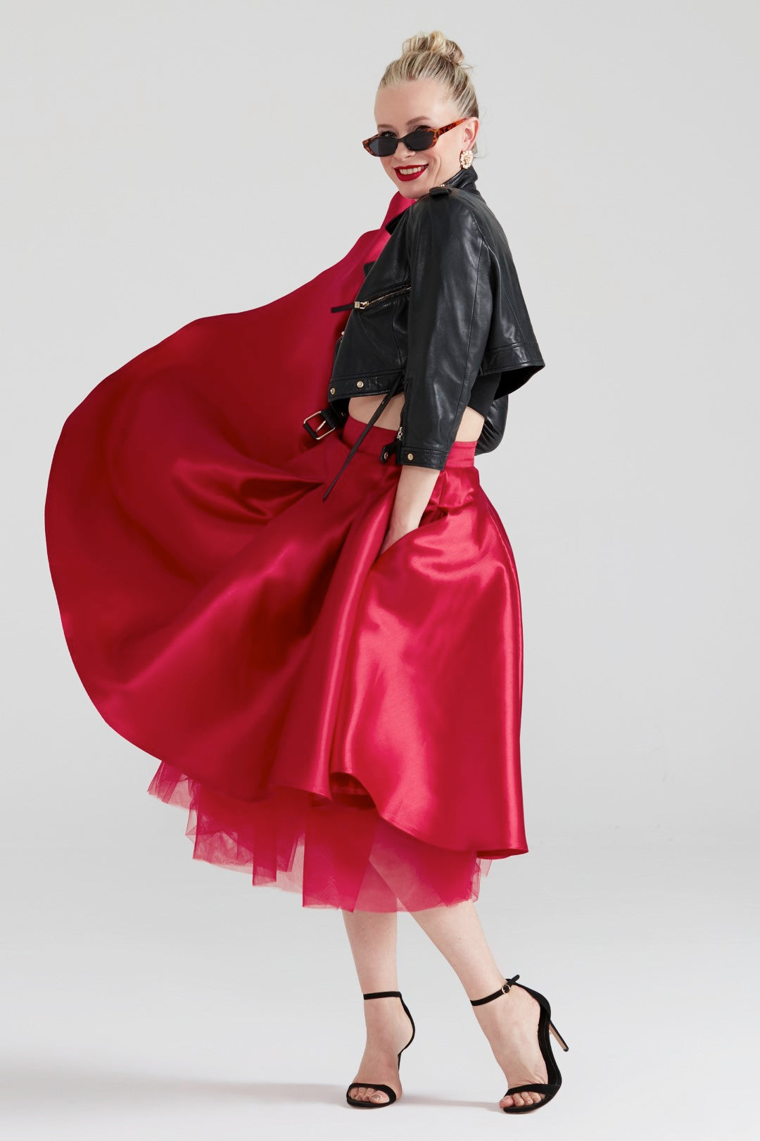 Dollie Bell-Fever Pileli Tül Detaylı Midi Etek Kırmızı-Lover Doll-2-Milagron.com