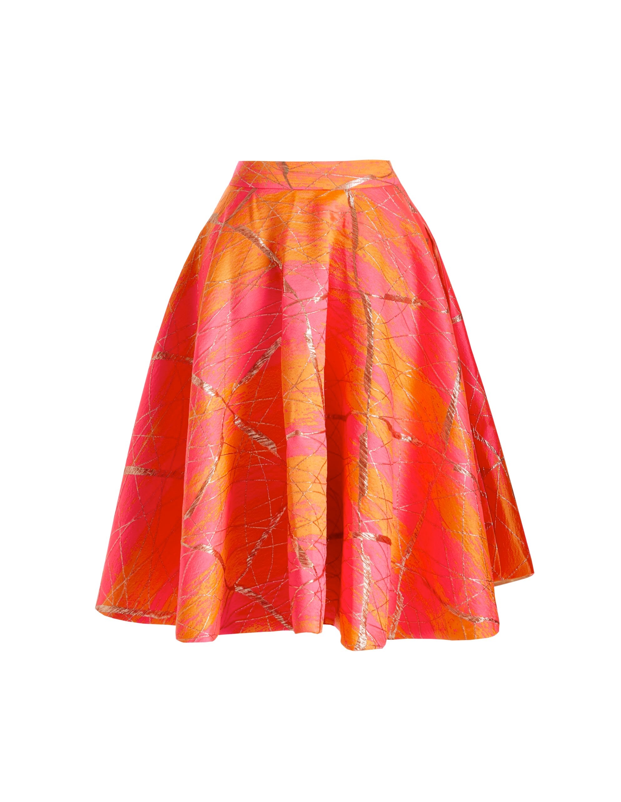 Dollie Bell-Shine Tam Daire Kloş Midi Etek Turuncu/Pembe-Etek-1-Milagron.com