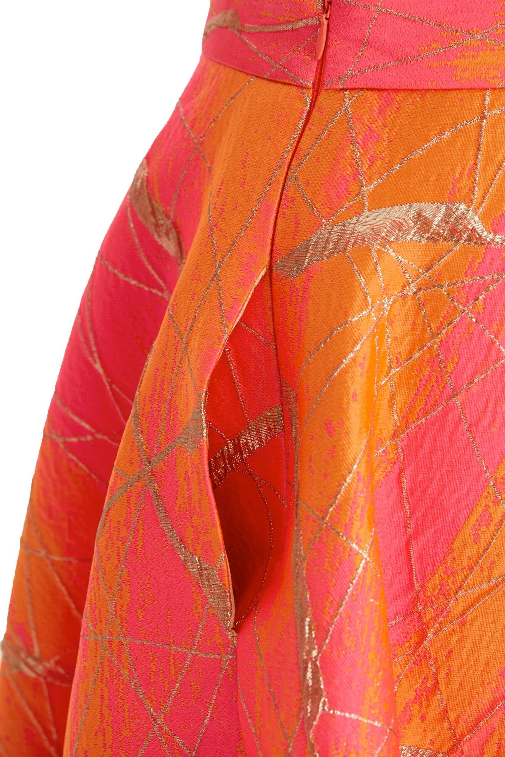 Dollie Bell-Shine Tam Daire Kloş Midi Etek Turuncu/Pembe-Etek-4-Milagron.com