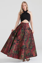 Dollie Bell-Shine Yarım Daire Fermuar Detaylı Yırtmaçlı Maxi Etek Kırmızı-Etek-2-Milagron.com