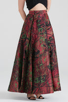 Dollie Bell-Shine Yarım Daire Fermuar Detaylı Yırtmaçlı Maxi Etek Kırmızı-Etek-6-Milagron.com